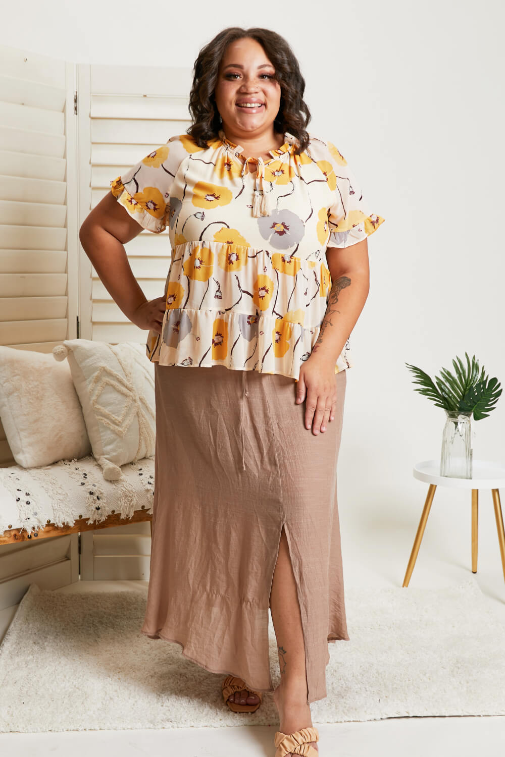 Sweet Lovely by Jen Full Size Leaps and Bounds Slit Maxi Skirt in Mocha