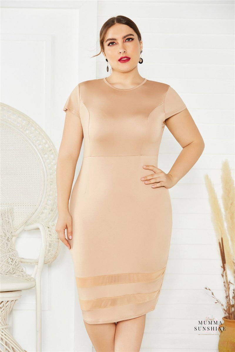 Mesh Detail Midi Dress-Curvy