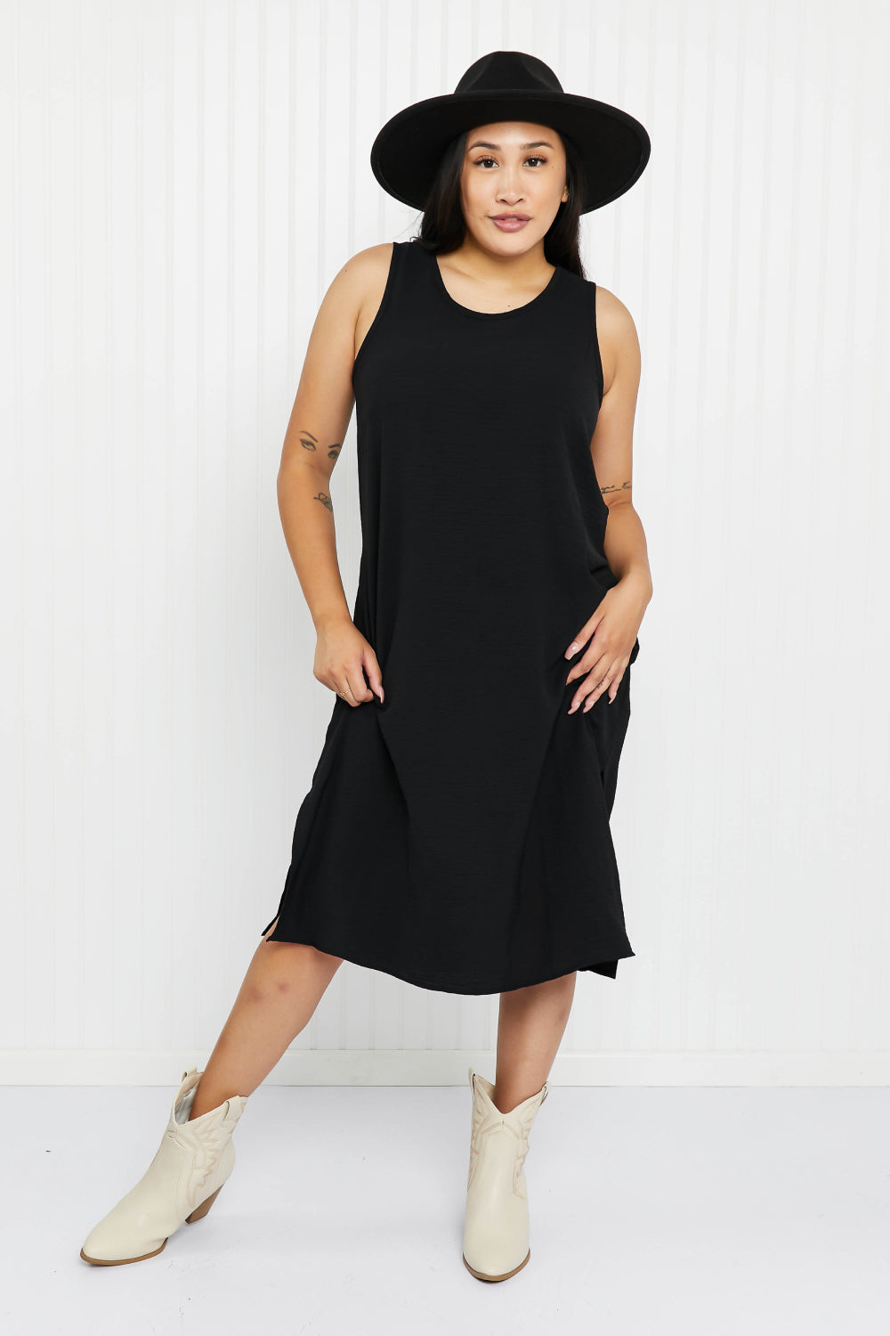 Cotton Bleu Fingers Crossed Full Size Sleeveless Dress in Black