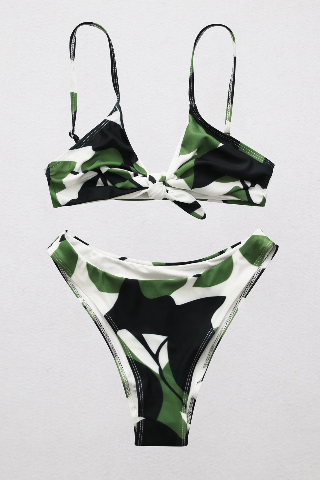 Printed Tie Front Spaghetti Strap Bikini Set