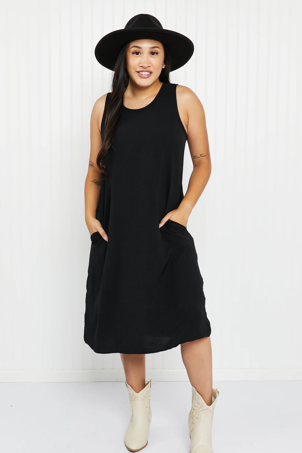 Cotton Bleu Fingers Crossed Full Size Sleeveless Dress in Black