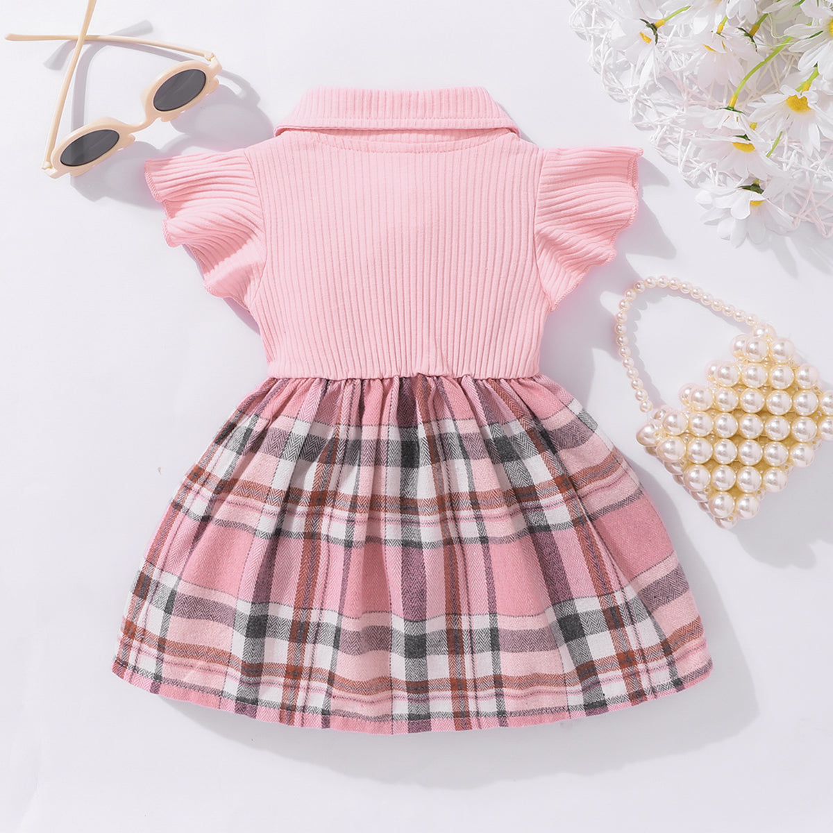 Baby Girl Plaid Collared Bow Detail Dress