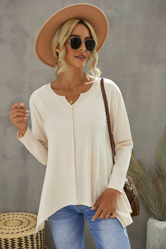 Notched Neck Asymmetric Hem Top