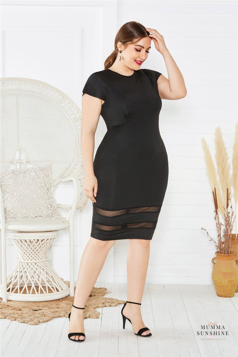 Mesh Detail Midi Dress-Curvy