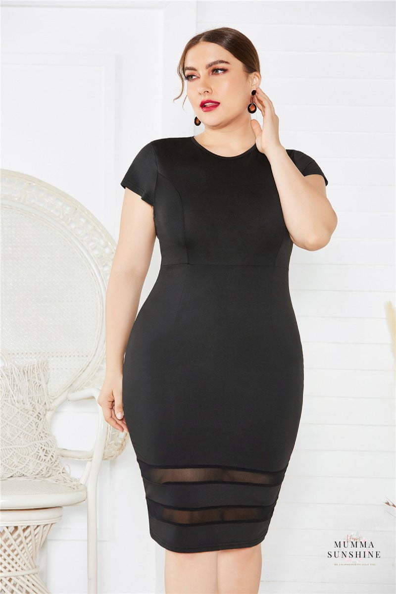 Mesh Detail Midi Dress-Curvy